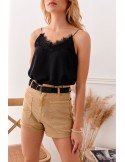 Women\'s short shorts with a belt, beige 018 - Online store - Boutique